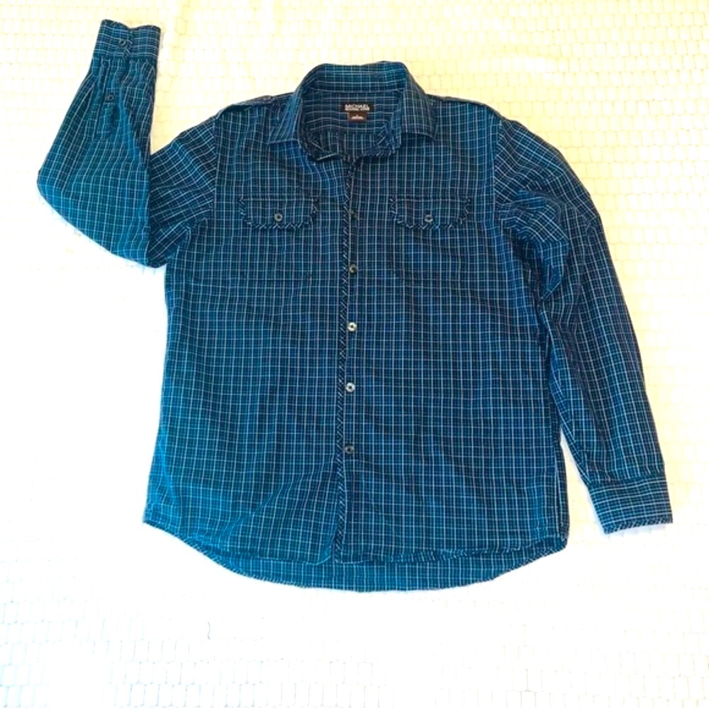 MICHAEL KORS plaid long sleeves Dress Shirt Men Large - Picture 2 of 13